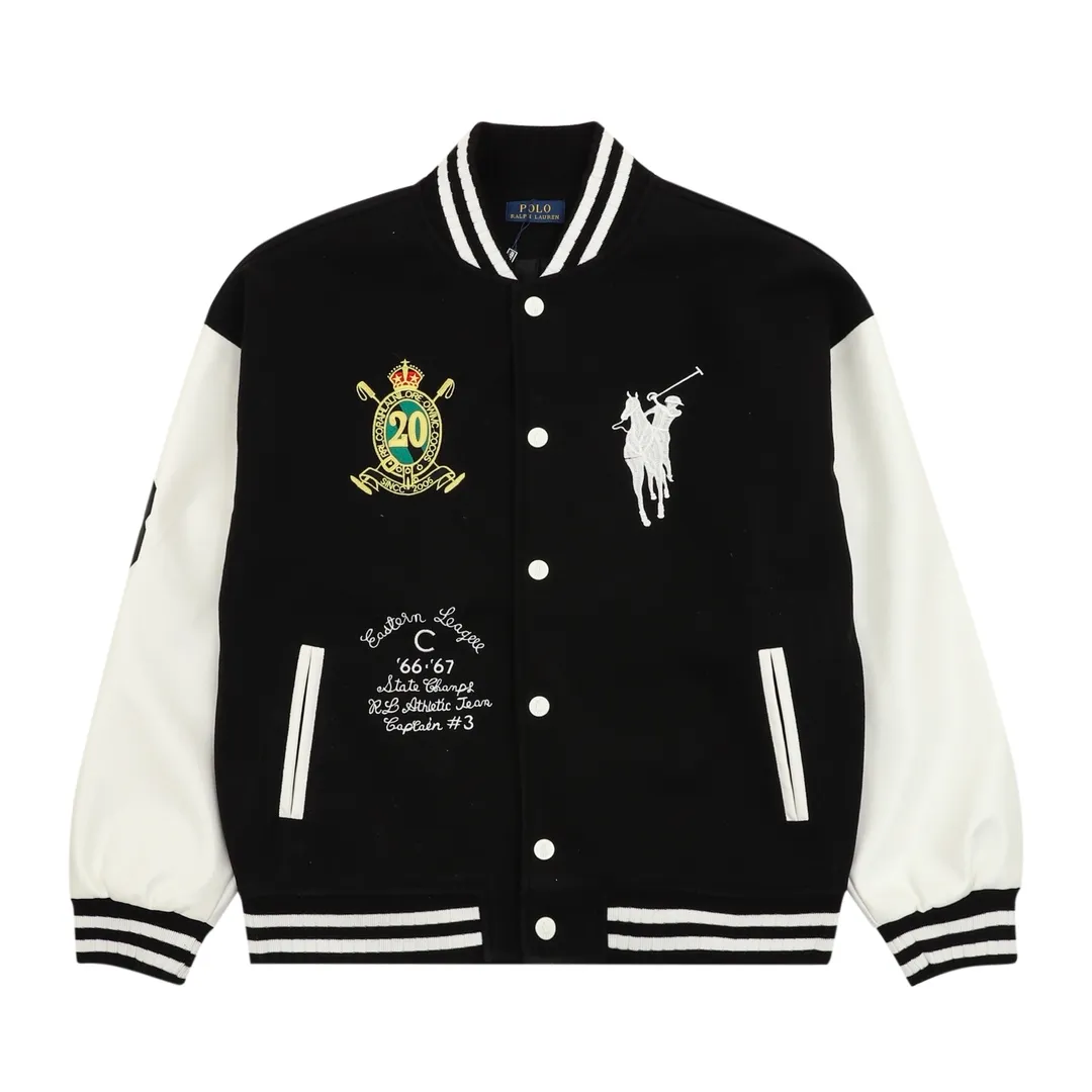 P600 RALPH LAUREN/Ralph Lauren horse logo embroidered patchwork baseball jacket jacket Warm reminder: It is recommended to hand wash or dry clean! ! Size：XS-L